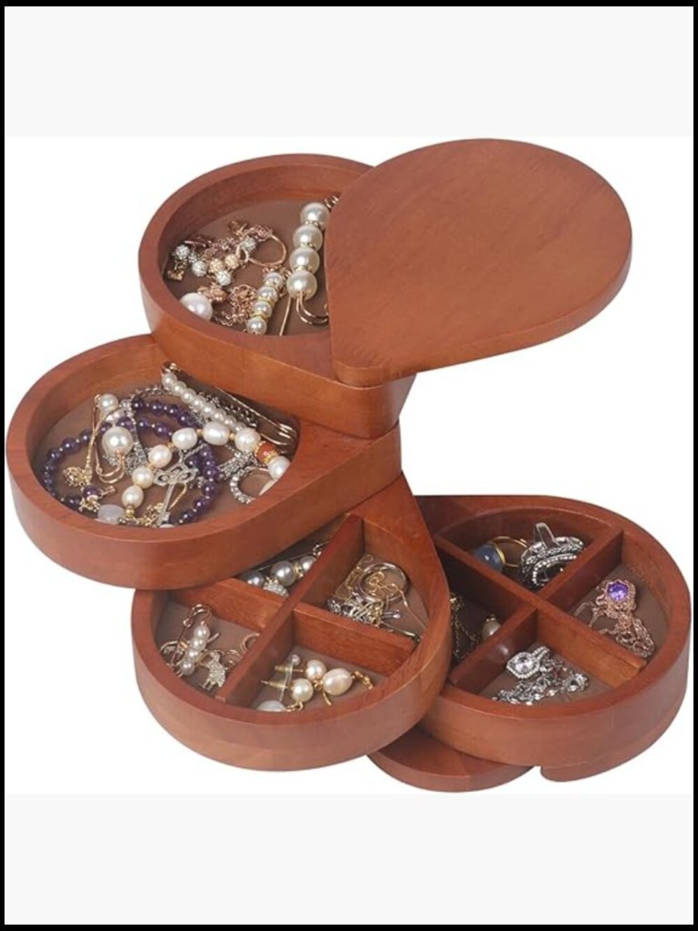 Rotating Wooden Jewelry Organizer Box Modern Minimal Storage Display Holder